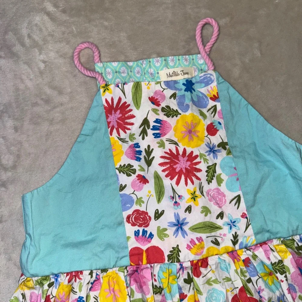 Matilda Jane Girls Floral Halter Dress Multi Color Ruffle Hem Size 10 826-2012